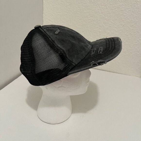 CC Exclusives Ponytail Hat Womens Baseball Cap Black Distressed Strapback Mesh - Picture 4 of 10